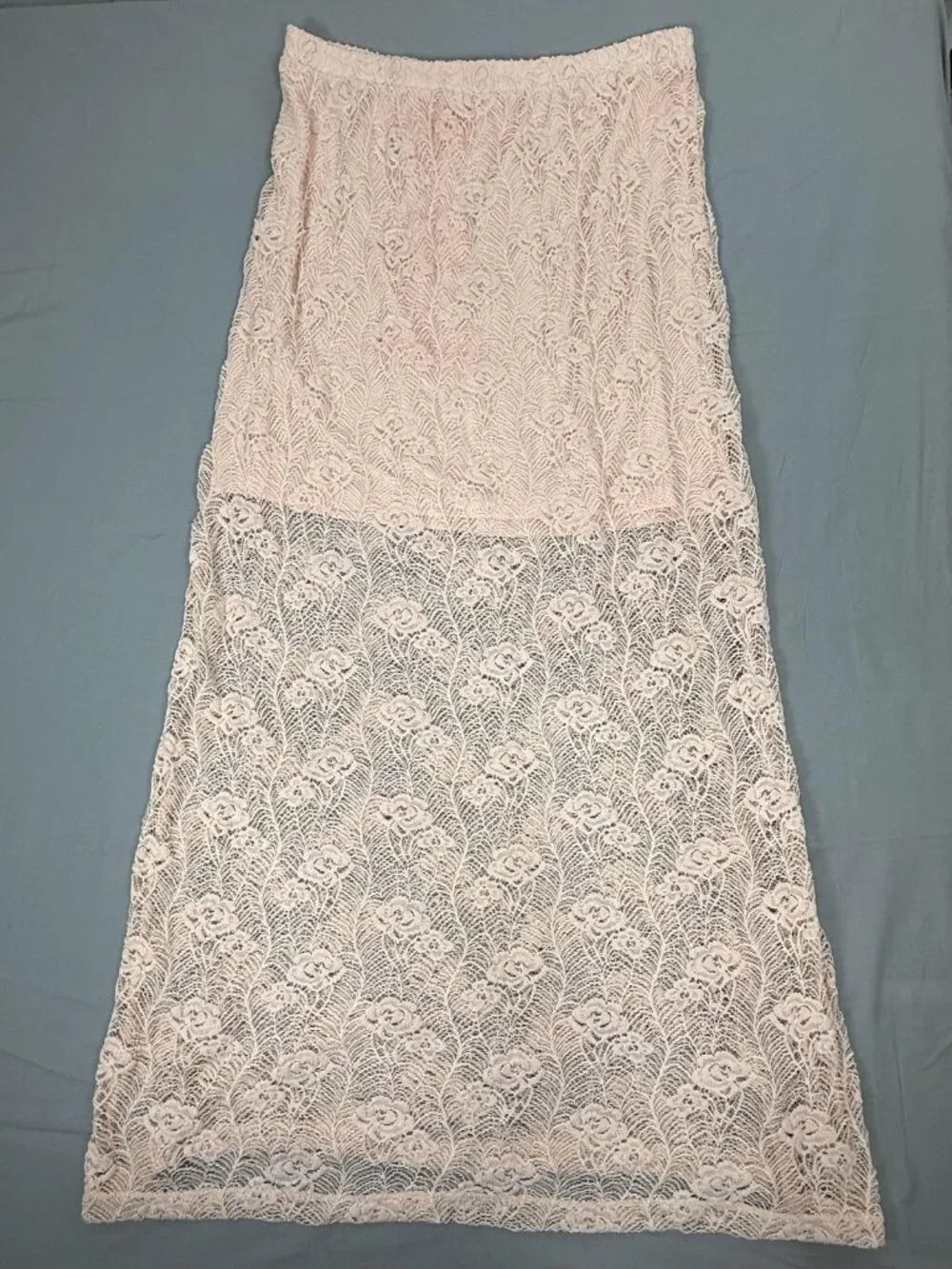 No Boundaries Floral Lace Maxi Skirt Juniors XL Peach Pink Boho Fairy Lined Knit